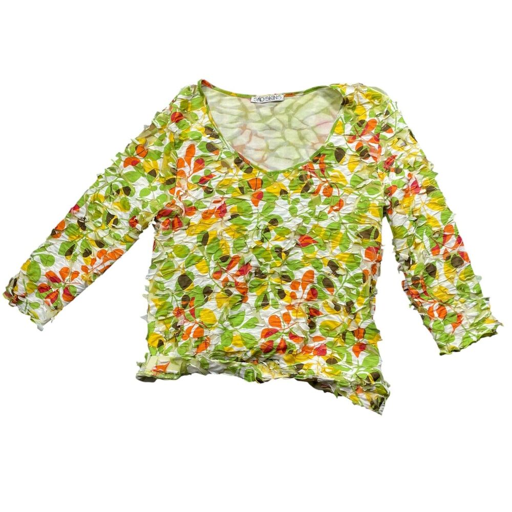 SnoSkins Small 3/4 Sleeve Eclectic Top Made in USA (twisted waistband)